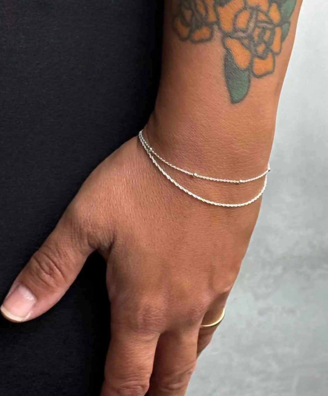 Sterling Silver Satellite & Twist Double Chain Bracelet - Image 2