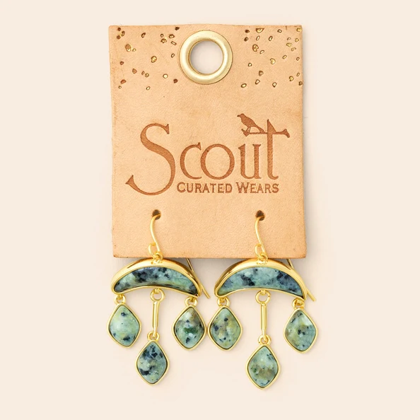 Stone Crescent Drop Earring - African Turquoise/Gold - Image 2
