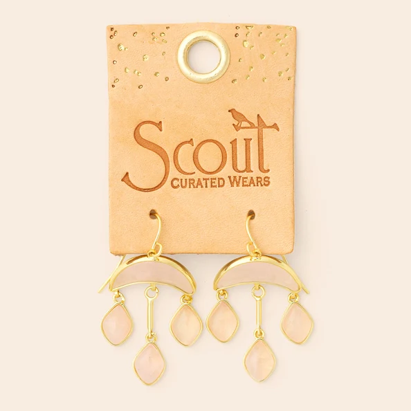 Stone Crescent Drop Earring - Rose Quartz/Gold - Image 2