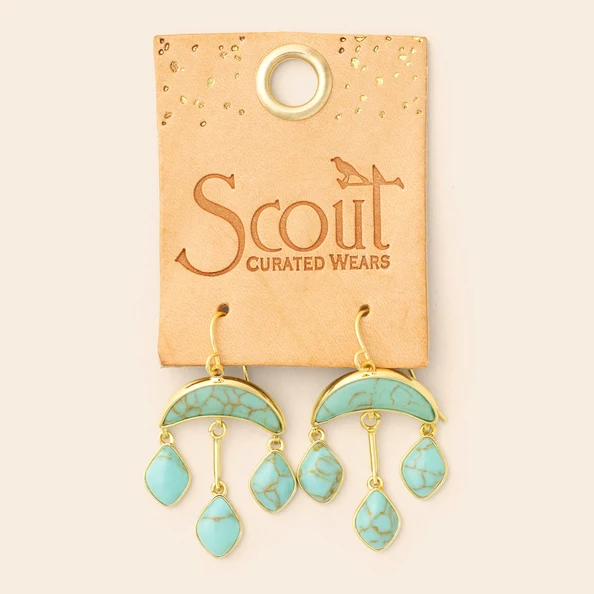 Stone Crescent Drop Earring - Turquoise/Gold - Image 2