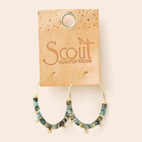Stone Disk Hoop Earring - African Turquoise/ Gold - Image 2