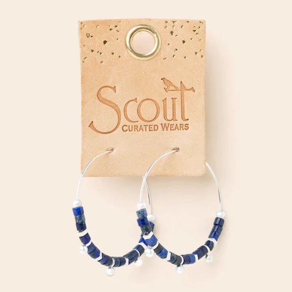 Stone Disk Hoop Earring - Lapis/Silver - Image 2