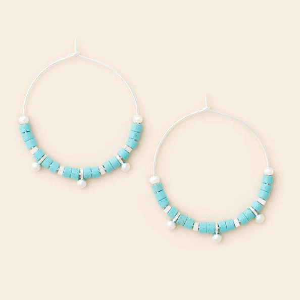 Stone Disk Hoop Earring - Turquoise/Silver