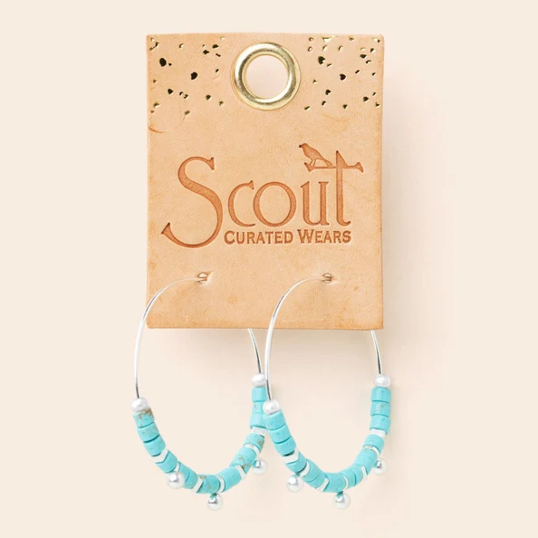 Stone Disk Hoop Earring - Turquoise/Silver - Image 2