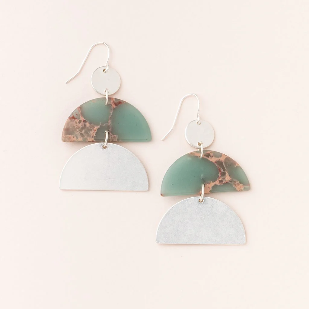 Stone Half Moon Earring - Aqua Terra/Silver Stone of Peace