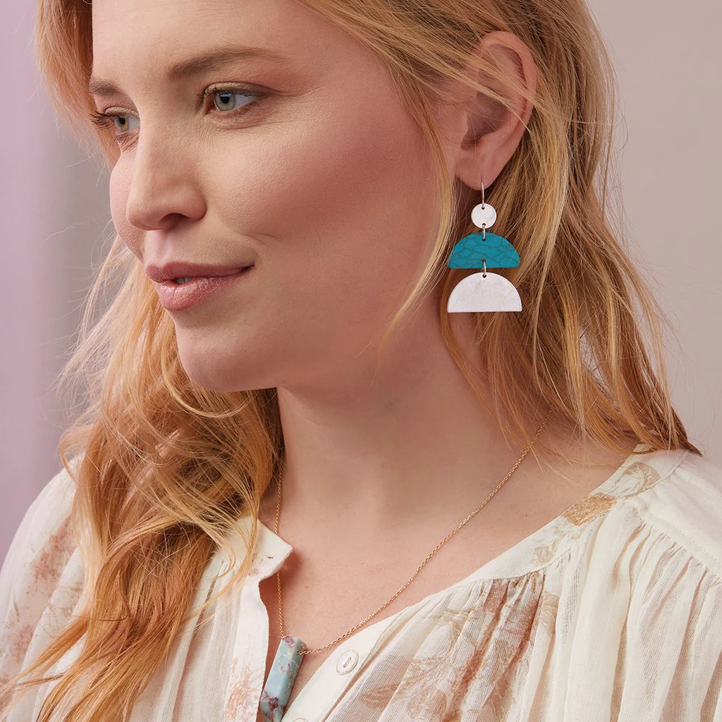 Stone Half Moon Earring - Turquoise/Silver Stone of the Sky - Image 2