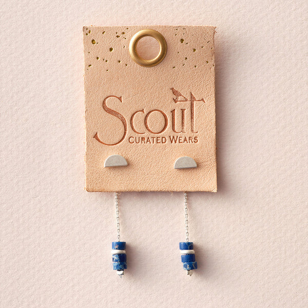 Stone Meteor Thread/Jacket Earrings - Lapis - Image 2
