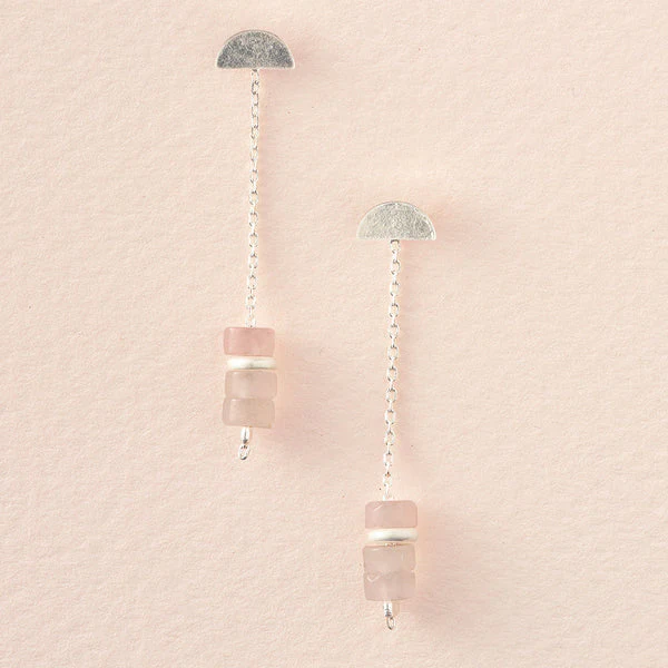 Stone Meteor Thread/Jacket Earrings - Rose Quartz