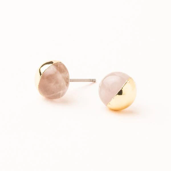Dipped Stone Stud - Rose Quartz/Gold