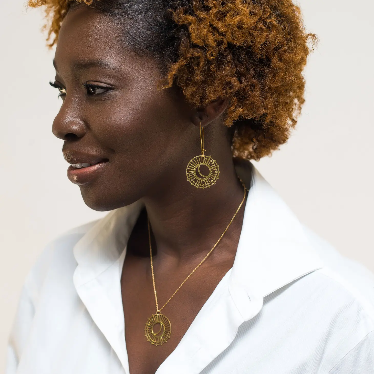 Sun and Moon Earrings - Gold - Image 2
