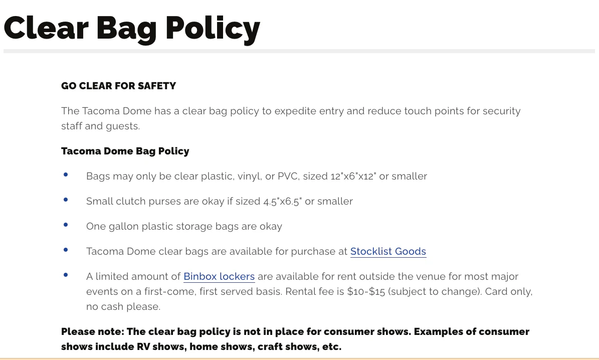 Tacoma Dome Clear Event Bag - Image 6