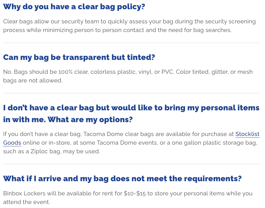 Tacoma Dome Clear Event Bag - Image 7