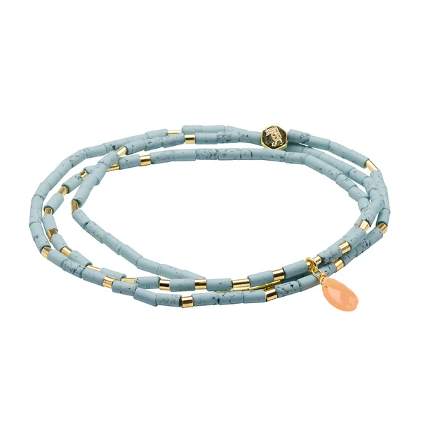 Teardrop Stone Wrap Blue Howlite/Sunstone/Gold - Stone of Harmony - Image 2