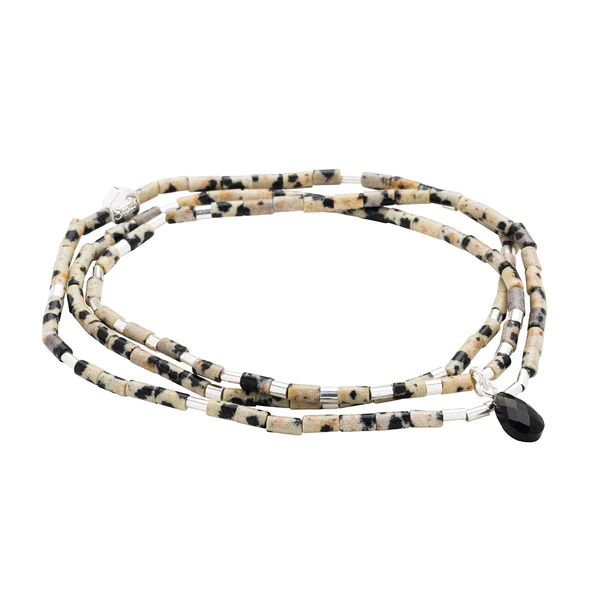 Teardrop Stone Wrap Dalmatian Jasper/Obsidian/Silver -Stone of Joy - Image 2