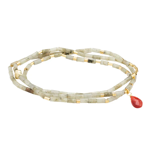 Teardrop Stone Wrap Labradorite/Fuchsia/Gold - Stone of Magic - Image 2