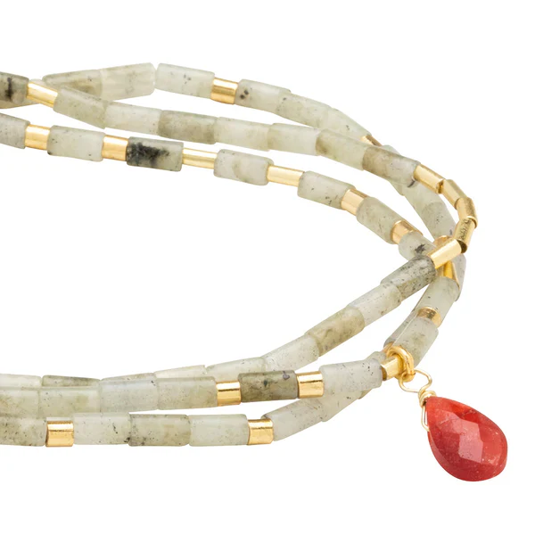 Teardrop Stone Wrap Labradorite/Fuchsia/Gold - Stone of Magic - Image 4