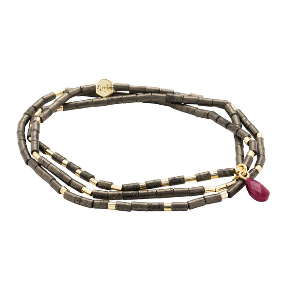 Teardrop Stone Wrap Pyrite/Fuchsia/Gold - Stone of Positive Energy - Image 2