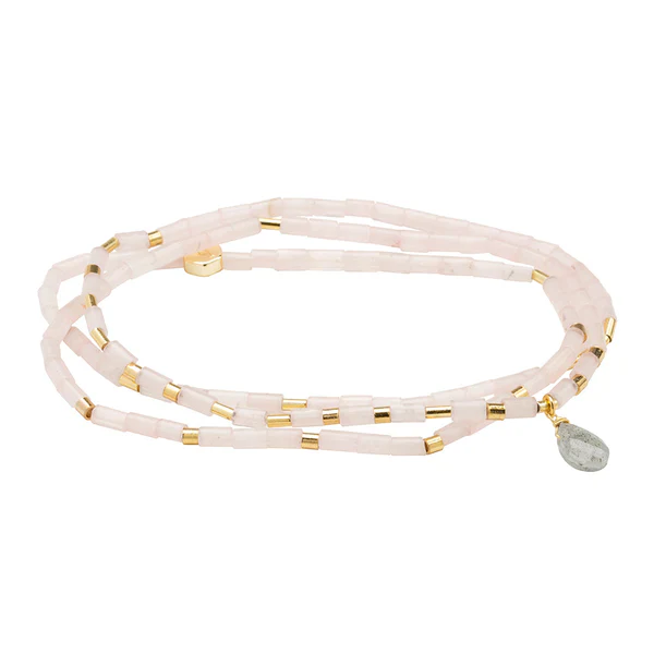 Teardrop Stone Wrap Rose Quartz/Labradorite/Gold - Stone of Love - Image 2