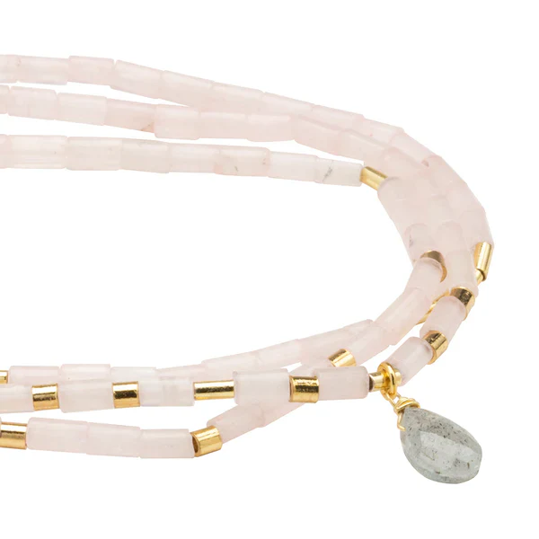 Teardrop Stone Wrap Rose Quartz/Labradorite/Gold - Stone of Love - Image 3