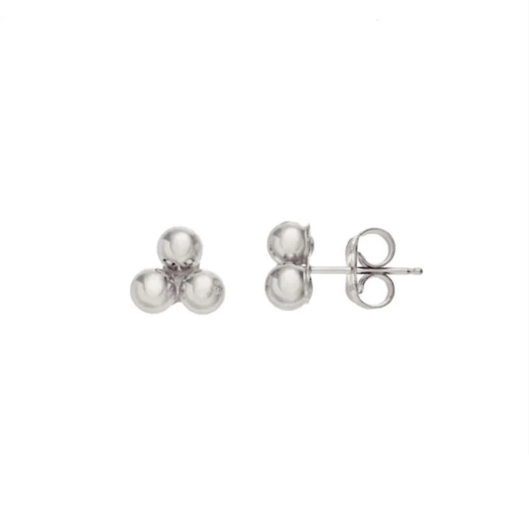 Trinity Ball Stud Earrings-Silver