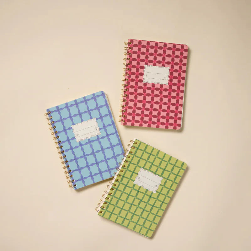 Tulip Twin Wire Notebook - Small Blue Lattice - Image 2
