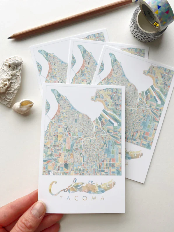 Turn of the Centuries - Colorfull Tacoma, Washington Map Postcard - Image 2