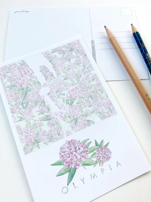 Turn of the Centuries - Olympia, Washington Rhodies State Flower Map Postcard - Image 2