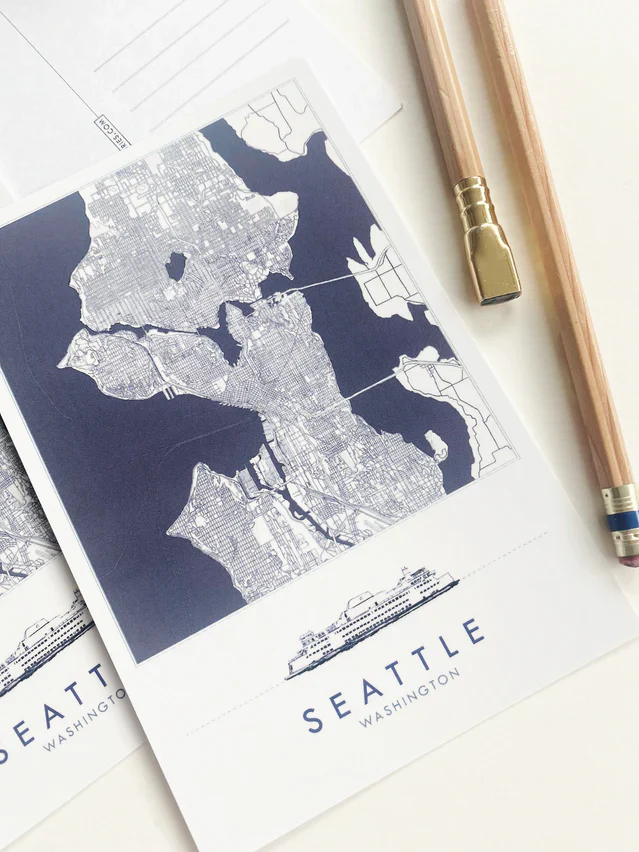 Turn of the Centuries - Seattle, Washington "Blueprint" Map Postcard - Image 2