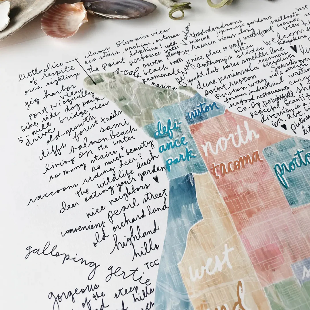 Turn of the Centuries - Tacoma Neighborhoods Watercolor Cursive Text Map - Image 2