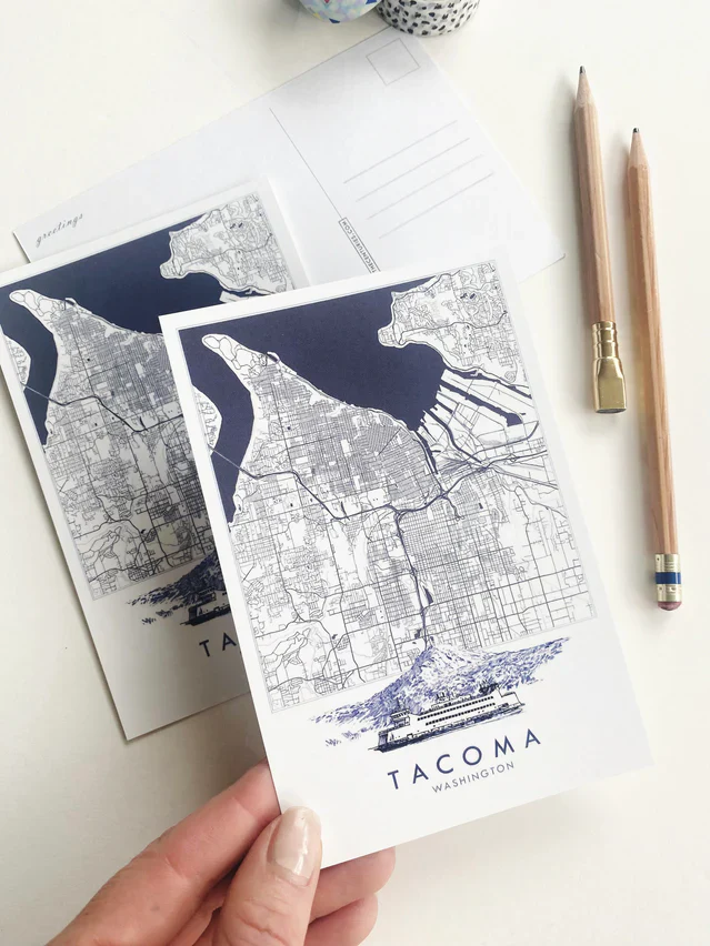 Turn of the Centuries - Tacoma, Washington "Blueprint" Map Postcard - Image 2