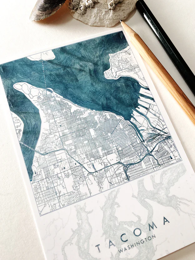 Turn of the Centuries - Tacoma, Washington Water Map Postcard - Image 2