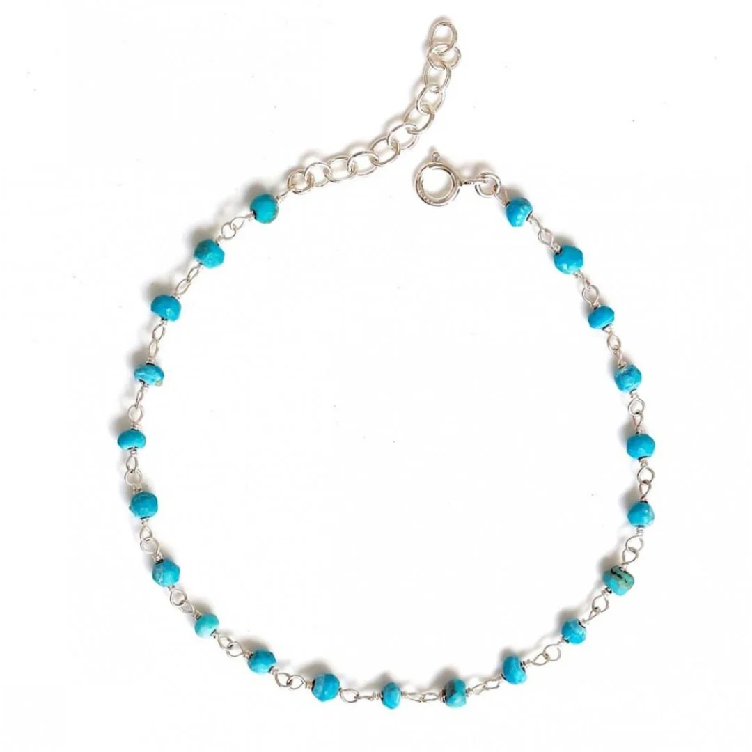TURQUOISE ROSARY BRACELET- SILVER