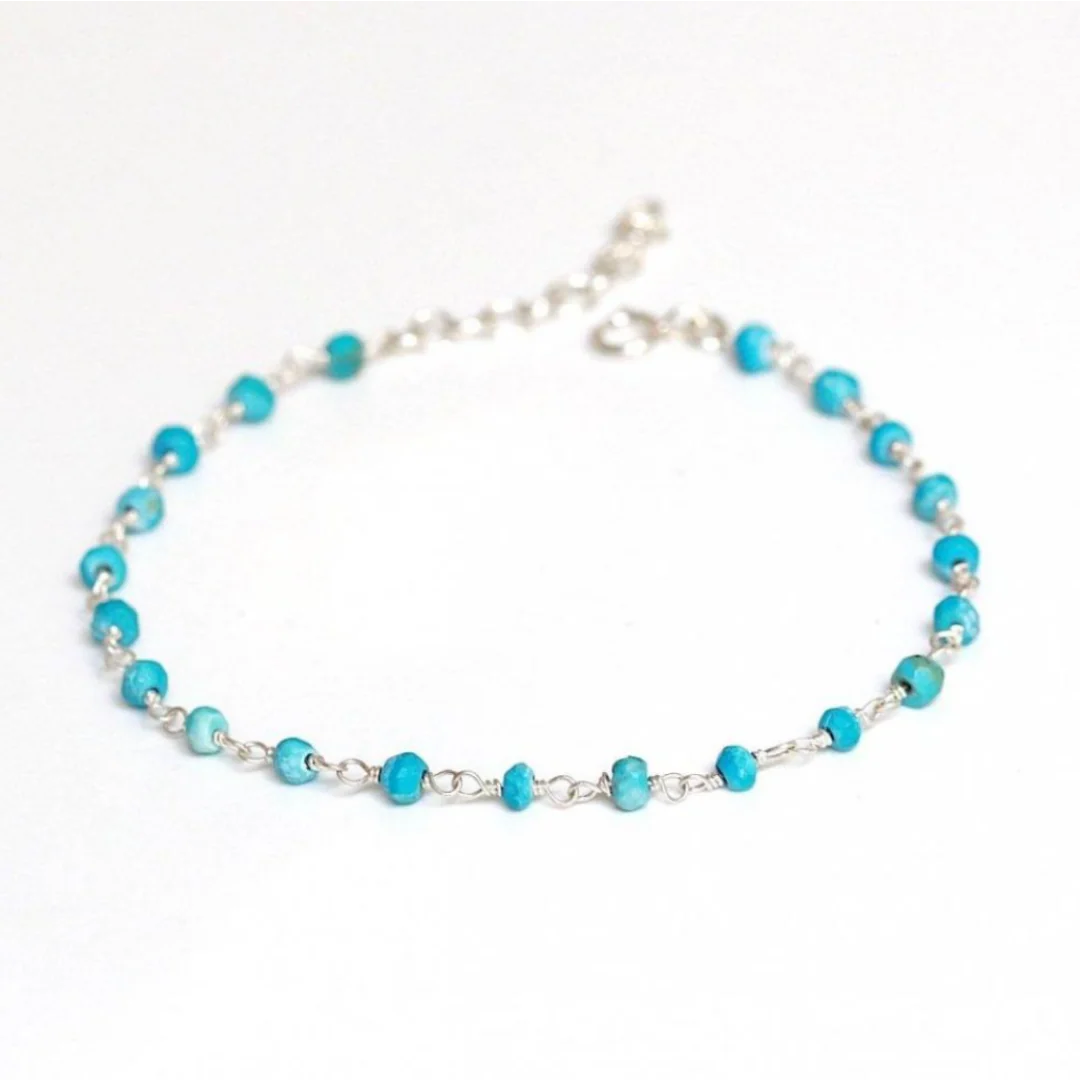 TURQUOISE ROSARY BRACELET- SILVER - Image 2