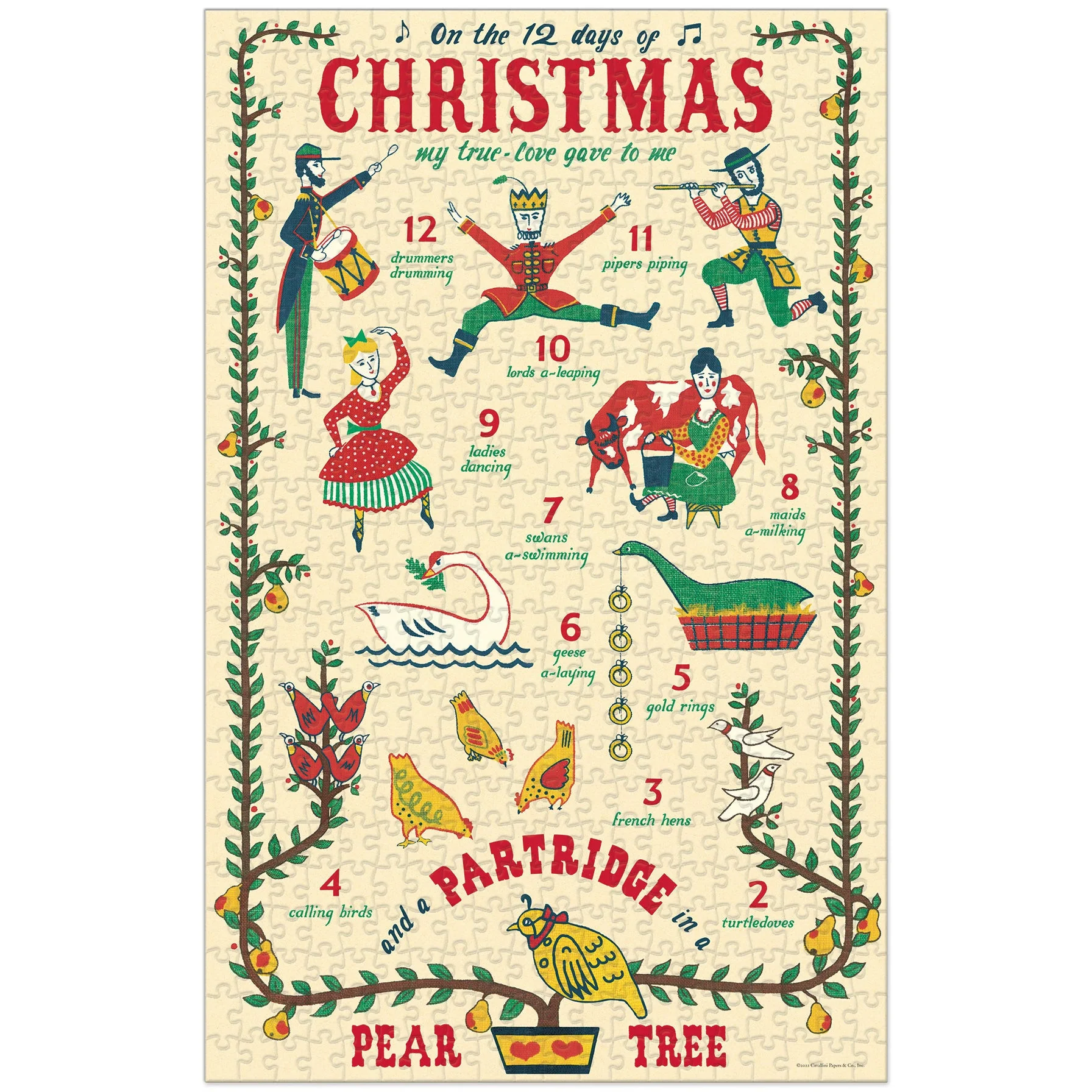 Cavallini & Co. 500 Piece Puzzle - Twelve Days of Christmas - Image 3
