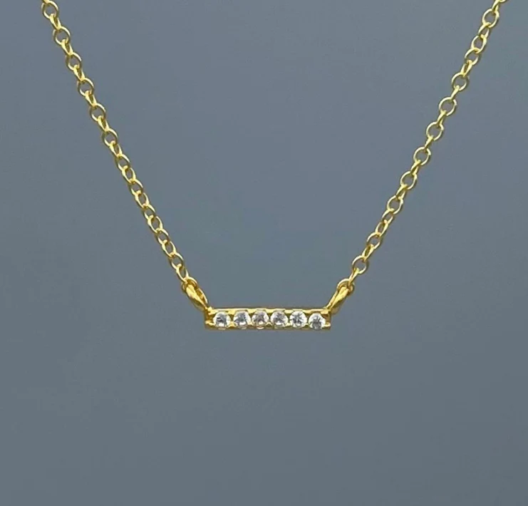 V Gold CZ Baby Bar Necklace