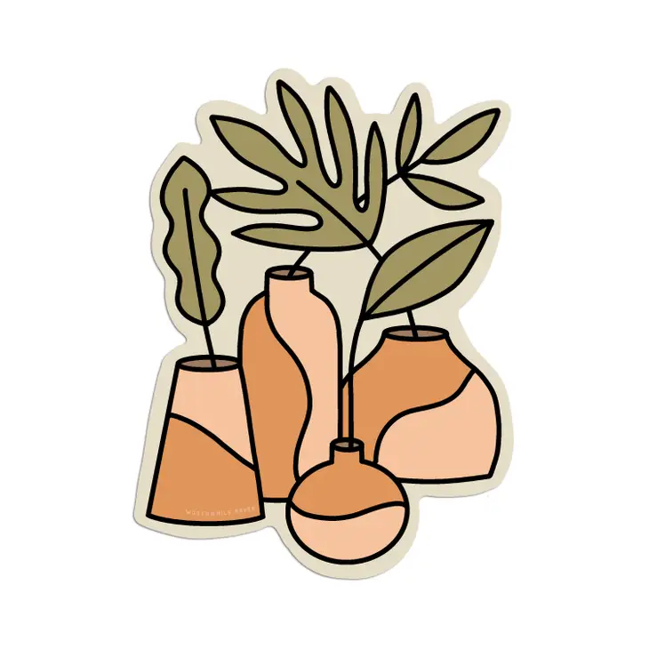 Vases and Leaves Die Cut Sticker