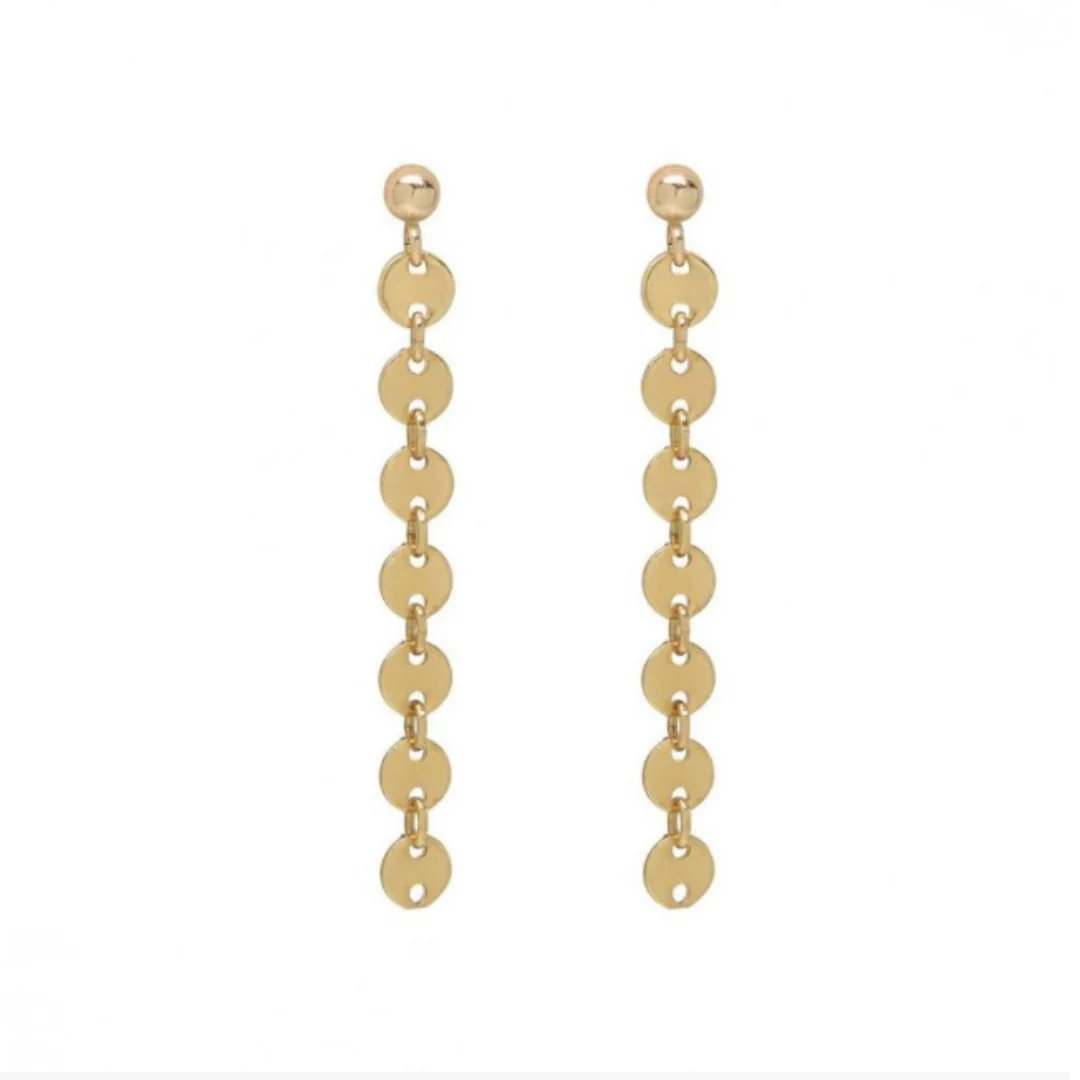 Vermeil Coin Long Earrings-Gold